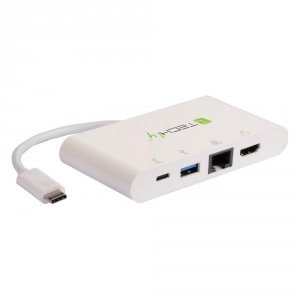 Kabel adapter Techly USB-C do 4K HDMI, Gigabit RJ45 / USB-A, USB-C PD 60W 0,14m biały