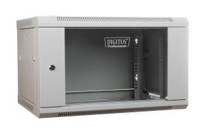 Szafa wisząca jednosekcyjna DIGITUS 19&quot; 6U 368/600/450mm drzwi szklane szara (RAL 7035) niezmontowana