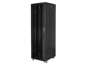 Szafa instalacyjna Rack stojąca 19&quot; 47U 800x1000 drzwi szklane czarna Lanberg (złożona)