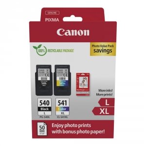 Zestaw tuszy Canon PG-540L Black 11ml 300 str./CL-541XL Color 15ml 400 str. + papier fotograficzny glossy 50 arkuszy (5224B012)
