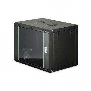 Szafa sieciowa wisząca jednosekcyjna DIGITUS Dynamic 19" 9U, 600x450, drzwi szyba, czarny, niezmontowana, 60kg