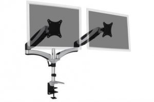Ramię biurkowe podwójne z zaciskiem DIGITUS, regulowany, 2xLCD, max. 27&quot;, max. 8kg, uchylno-obrotowe 360°
