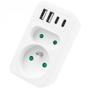 Gniazdko prądowe x2 + 4xUSB Maclean, rozgałęźnik z 2 gniazdami, 2xUSB A, 2xUSB C PD 20W, 1x16A + 1x6A, MCE249 F/W
