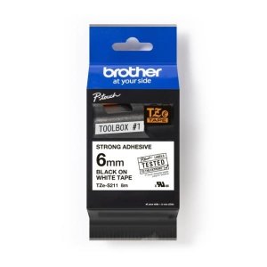 Taśma Brother TZe-S211 6mm x 8m (TZES211) - biała, czarny nadruk