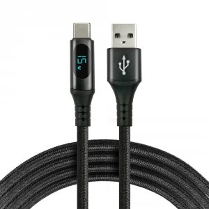 Kabel USB -&gt; USB-C everActive CBB-2CBL 2m 3A wbudowany wyświetlacz czarny