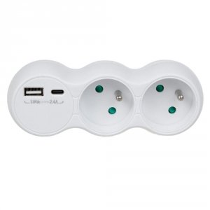Gniazdko prądowe Maclean, rozgałęźnik z 2 gniazdami, 2x USB A/C, typu E, 2x16A, MCE339 E