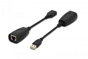 Przedłużacz/Extender DIGITUS USB 1.1 po skrętce Cat.5e/6 UTP/SFP do 45m, czarny, 20cm