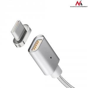 Kabel USB 2.0 Maclean MCE178 USB A (M) - USB Typ C (M) magnetyczny, Quick &amp; Fast Charge, srebrny, 1m