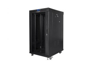 Szafa instalacyjna Rack stojąca 19&quot; 22U 600x800 czarna drzwi szklane Lanberg (flat pack)