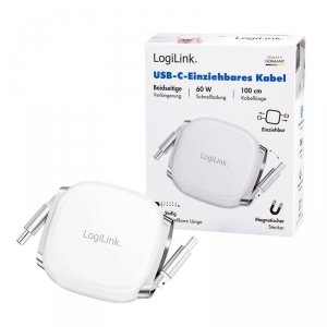 Kabel USB 2.0 LogiLink CU0501 USB-C - USB-C, M/M, 480 Mb/s, 60 W, zwijany, biały, 1m