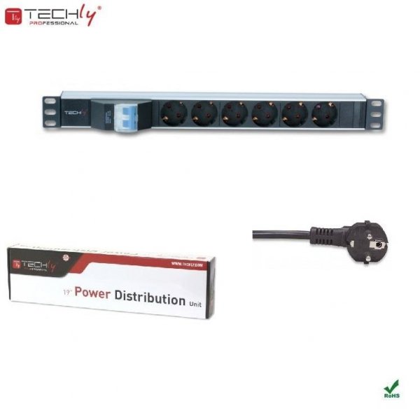 Listwa zasilająca Rack19&amp;quot; 1U TechlyPro 6 gniazd Schuko 3m czarna