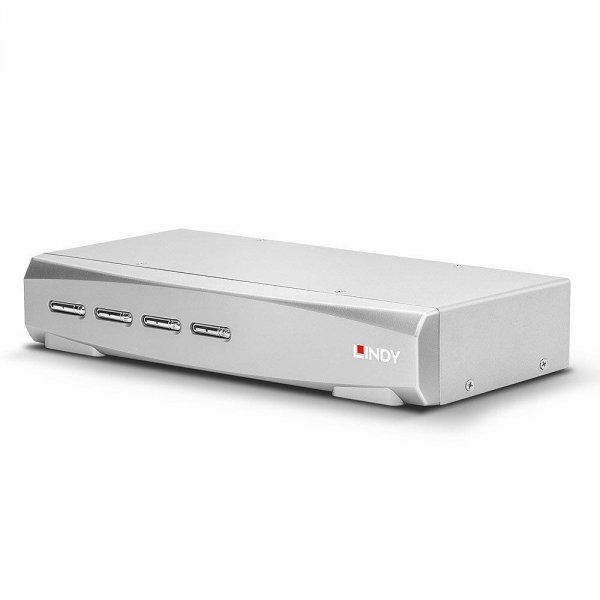 Przełącznik KVM LINDY 4-portowy HDMI 4K60, USB 2.0 i audio