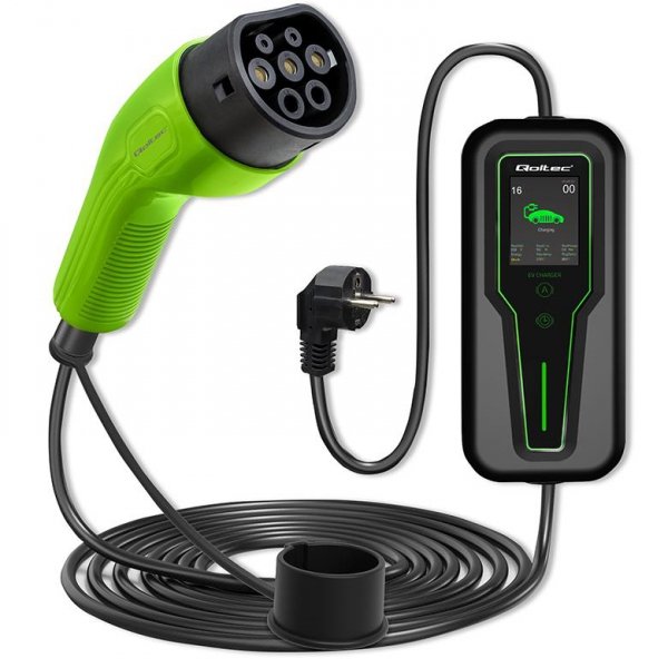 Ładowarka Qoltec do samochodu elektrycznego EV  z regulacją 2w1 typ2 | 3.5kW | 230V | LCD | Przenośna | Wallbox | 5m