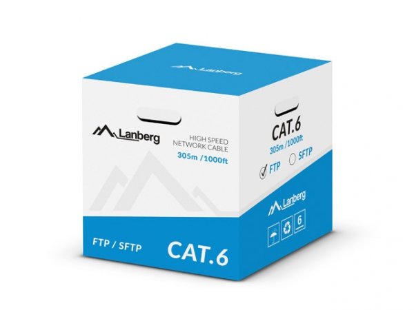 Kabel FTP Lanberg kat. 6 305m drut CU szary