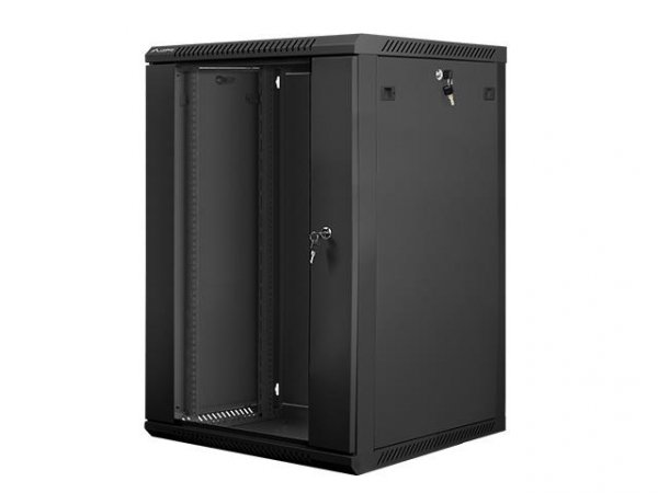 OUTLET: Szafa instalacyjna Rack wisząca 19&amp;quot; 18U 600x600 czarna Lanberg (flat pack) - USZ OPAK