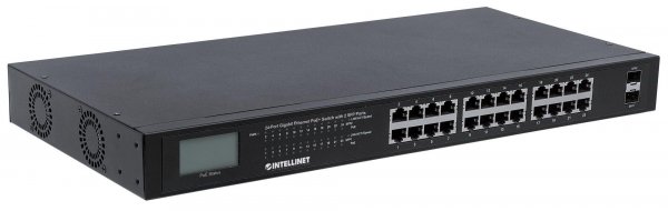 Switch niezarządzalny Intellinet 24x 10/100/1000 Mbps PoE+ 370W + 2x SFP Rack 19&amp;quot; LCD