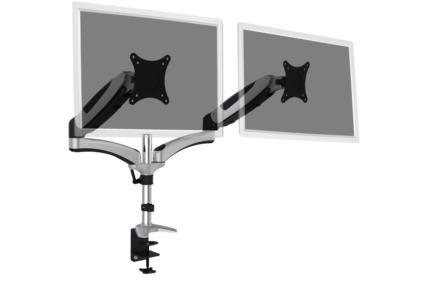 Ramię biurkowe podwójne z zaciskiem DIGITUS, regulowany, 2xLCD, max. 27&amp;quot;, max. 8kg, uchylno-obrotowe 360°