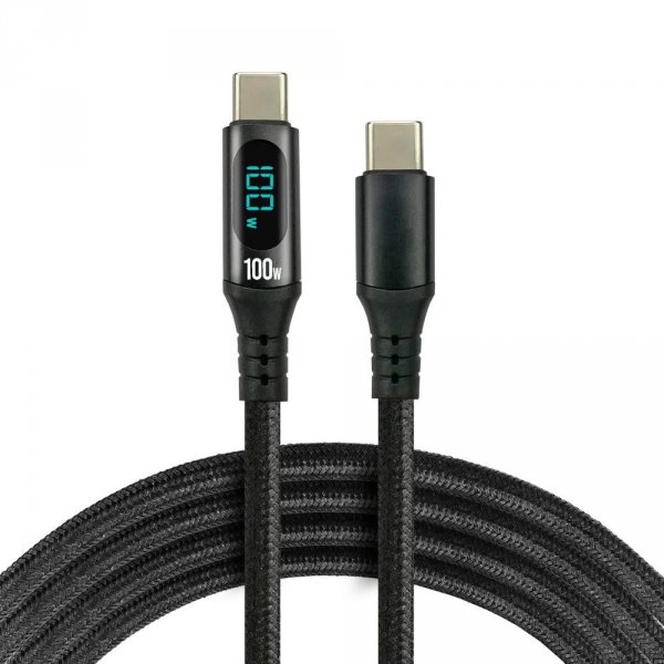 Kabel USB-C -&amp;gt; USB-C everActive CBB-1PD5L 1m 100W wbudowany wyświetlacz czarny