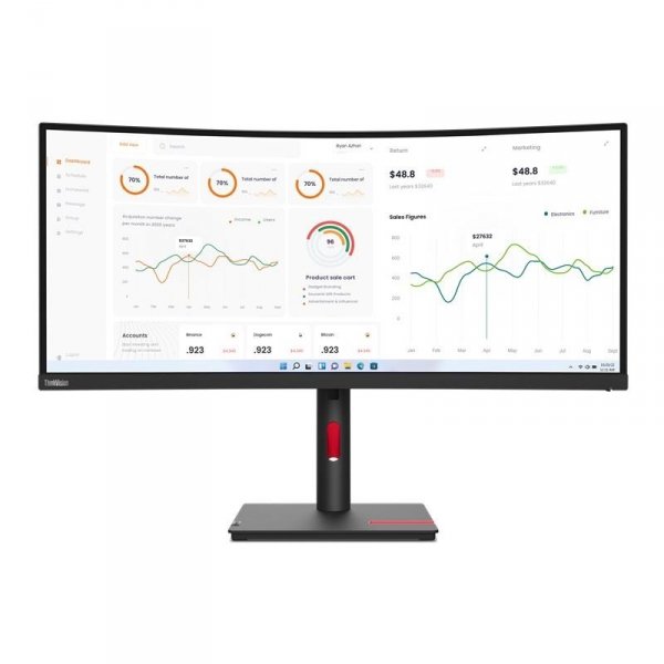 Monitor Lenovo 34&amp;quot; ThinkVision T34w-30 (63D4ZAT1EU) z kamerką MC60 VA UWQHD 60Hz HDMI DP HUB