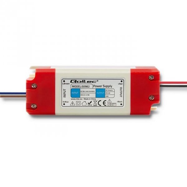 Zasilacz impulsowy LED Qoltec IP20 | 24W | 12V | 2A