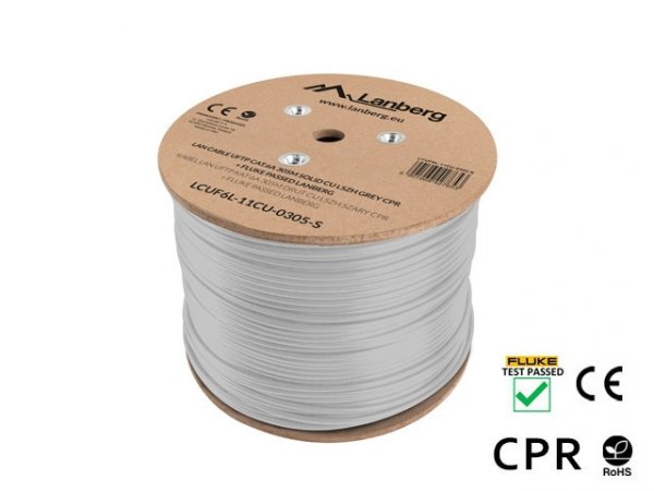 Kabel UFTP Lanberg kat. 6A 305m drut CU szary CPR+ fluke passed