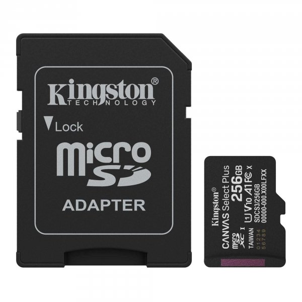 Karta pamięci Kingston microSD Canvas Select Plus 256GB Class 10 UHS-I U3 V30 A1 + adapter