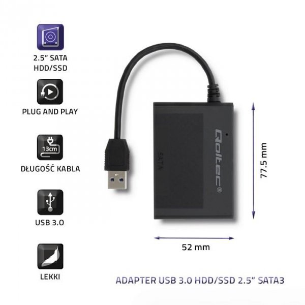 Obudowa Qoltec na dysk HDD/SSD 2.5&amp;quot; SATA3 | USB 3.0 | Czarna