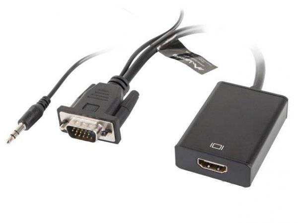 OUTLET: Kabel adapter Lanberg VGA (M) + Audio -&amp;gt; HDMI (F) 0,2m czarny - OTW OPAK