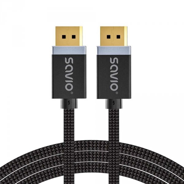 Kabel DisplayPort v1.4 Savio CL-176 (M/M), 8K, 3m, miedź, bawełniany oplot, czarny
