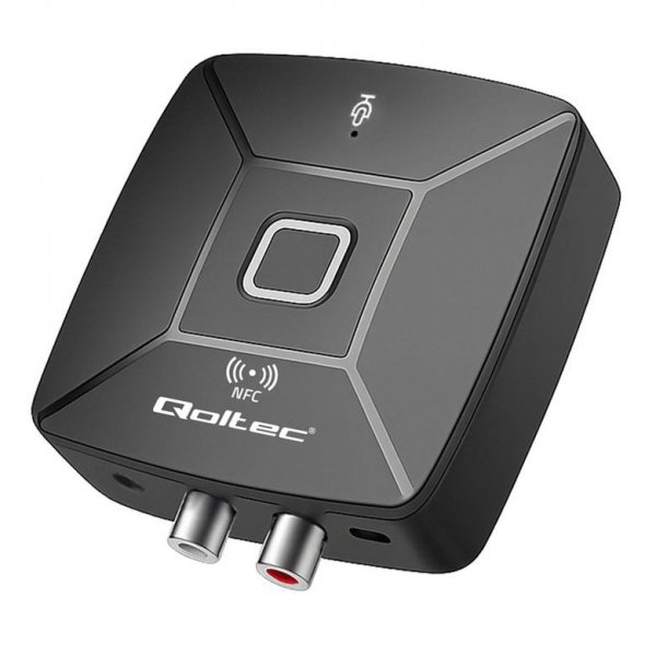 Transmiter Qoltec bezprzewodowy odbiornik Audio HiFi Home&amp;amp;Car | Bluetooth 6.0 | NFC | 2 X RCA | 1 x AUX MiniJack 3.5mm | Mikrofon