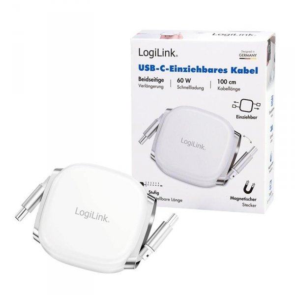 Kabel USB 2.0 LogiLink CU0501 USB-C - USB-C, M/M, 480 Mb/s, 60 W, zwijany, biały, 1m