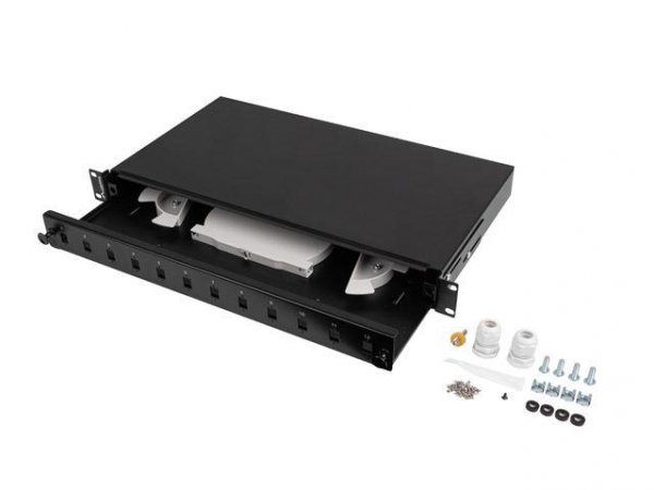 Przełącznica światłowodowa Lanberg 12xSC simplex / 12xLC duplex Rack 19&amp;quot; 1U czarna + akcesoria