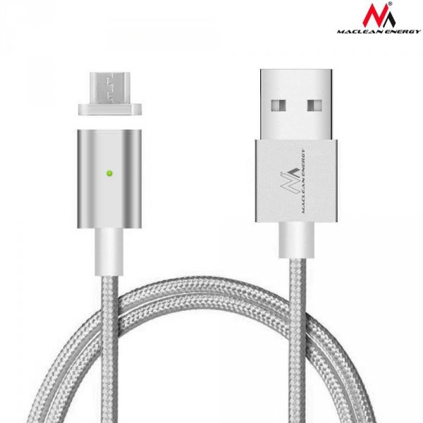 Kabel USB 2.0 Maclean MCE160 USB A (M) - Micro USB B (M) magnetyczny, Quick &amp;amp; Fast Charge, srebrny, 1m