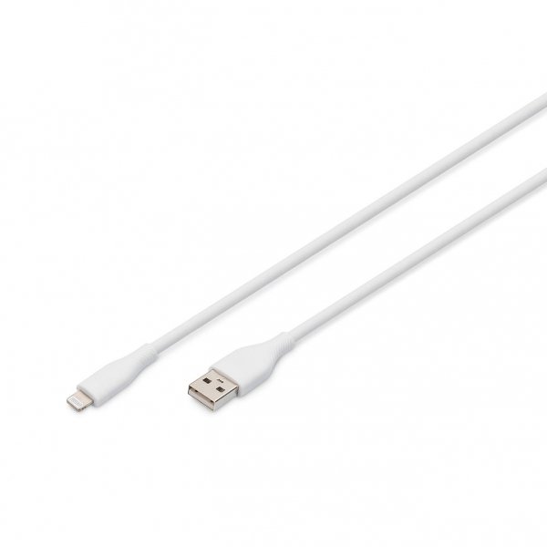 Kabel zasilający DIGITUS silikonowy USB-A - Lightning, USB 2.0 12W, certyfikat MFI, 1m biały