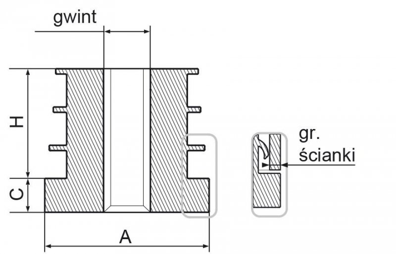 Wkładka gwintowana 30mm M8 ść.1,0-1,25 - 50 sztuk