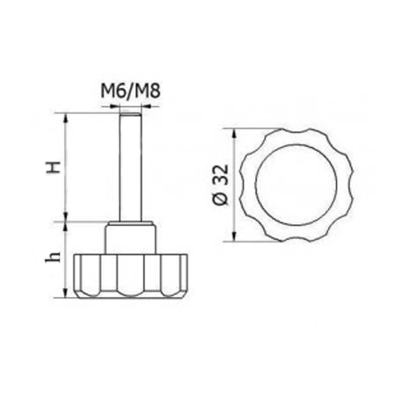 POK-01 Pokrętło fi32 M6x40 - 100 sztuk