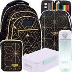 ZESTAW 5 el. Plecak szkolny młodzieżowy BackUP 26 L złote wzory, GEOMETRIC GOLD (PLB6O23SET5CZ)