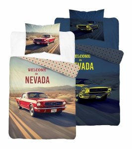 POŚCIEL ŚWIECĄCA CZERWONY SAMOCHÓD 140x200cm FLUO AUTO NEVADA USA CADILLAC (5210A )