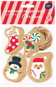 Zawieszki na prezenty bileciki ŚWIĄTECZNE CHRISTMAS karnet 12 sztuk INTERDRUK (54266)