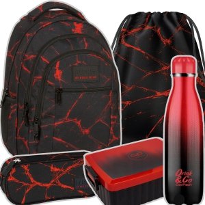 ZESTAW 5 el. Plecak szkolny młodzieżowy BackUP 26 L czerwone wzory, VENOM (PLB6O40SET5CZ)