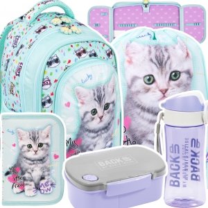 ZESTAW 5 el. Plecak wczesnoszkolny ST.RIGHT My Little Friend MINT KITTY Kotek BPL-58 (68760SET5CZ)