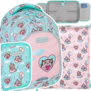 ZESTAW 3 el. Plecak wczesnoszkolny 16 L ASTRABAG pastelowy kotek, KITTY'S WORLD (502024001SET3CZ)