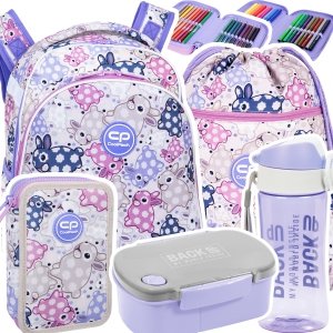 ZESTAW 5 el. Tornister Plecak CoolPack TURTLE  25 L króliczki, WHITE BUNNY (F015833SET5CZ)