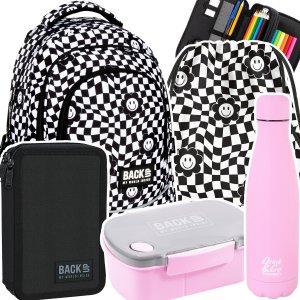 ZESTAW 5 el. Plecak szkolny młodzieżowy BackUP 26 L kratka, HAPPY FACE (PLB6X14SET5CZ)