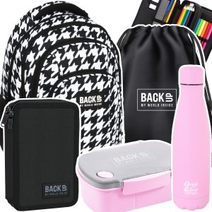 ZESTAW 5 el. Plecak szkolny młodzieżowy BackUP 26 L pepitka, CLASSY (PLB6A17SET5CZ)