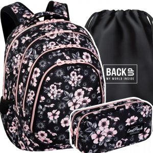 ZESTAW 3 el. Plecak CoolPack DRAFTER 28 L kwiatki, HELEN (F010744SET3EL)
