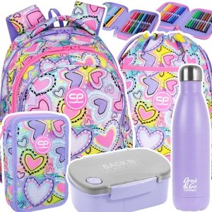 ZESTAW 5 el. Plecak wczesnoszkolny CoolPack JERRY 21 L serca, PASTEL HEARTS (F029832SET5CZ)