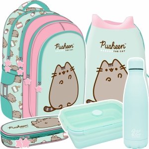 ZESTAW 5 el. Plecak wczesnoszkolny ST.Right PUSHEEN MINT Kot Kotek BPL-58 (63178SET5CZ)