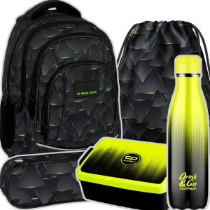 ZESTAW 5 el. Plecak szkolny młodzieżowy BackUP 26 L trójkąty 3D, CYBER TRIANGLES (PLB6A49SET5CZ)