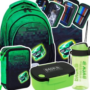 ZESTAW 5 el. Plecak wczesnoszkolny 16 L ASTRABAG MINECRAFT CREEP gra, PIXEL HERO (502024095SET5CZ)